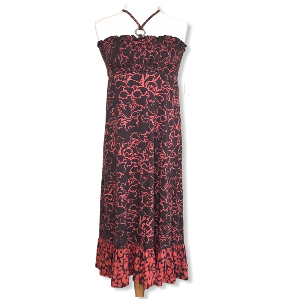 DKNY Brown/ Orange Printed Halter Maxi Dress Sz XS